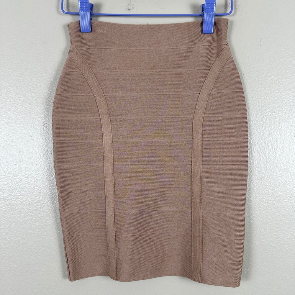 Guess Women's XS Bandage Mini Skirt Mauve Taupe Ribbed‎ Bodycon